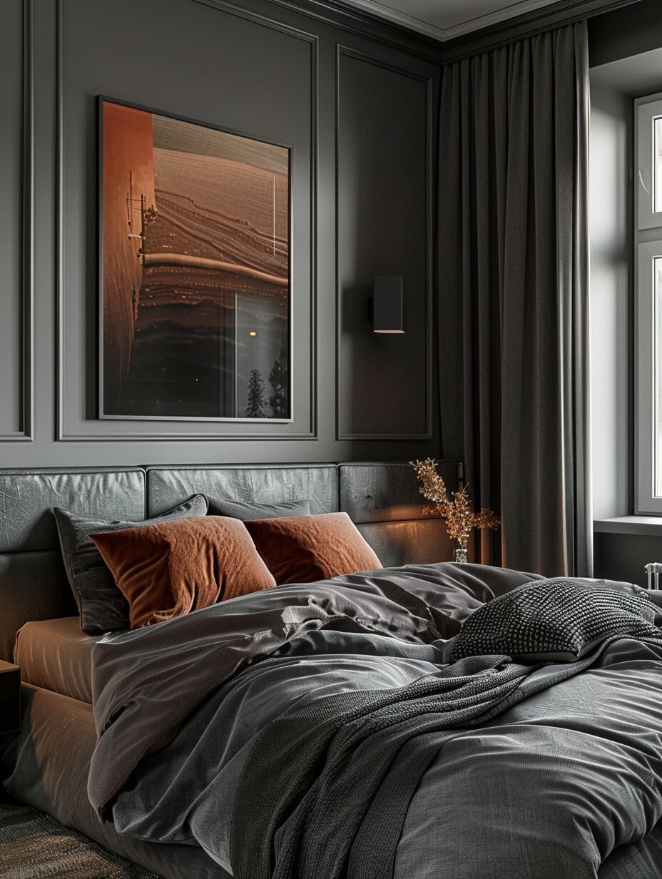 Small Grey Bedroom with Vibrant Color For Couples 2