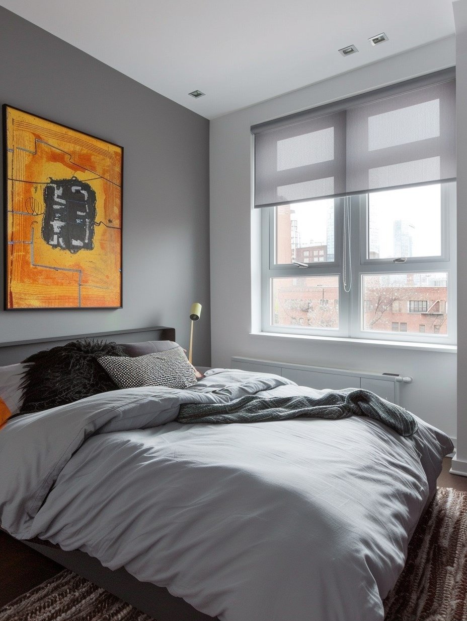 Small Grey Bedroom with Vibrant Color For Couples 3