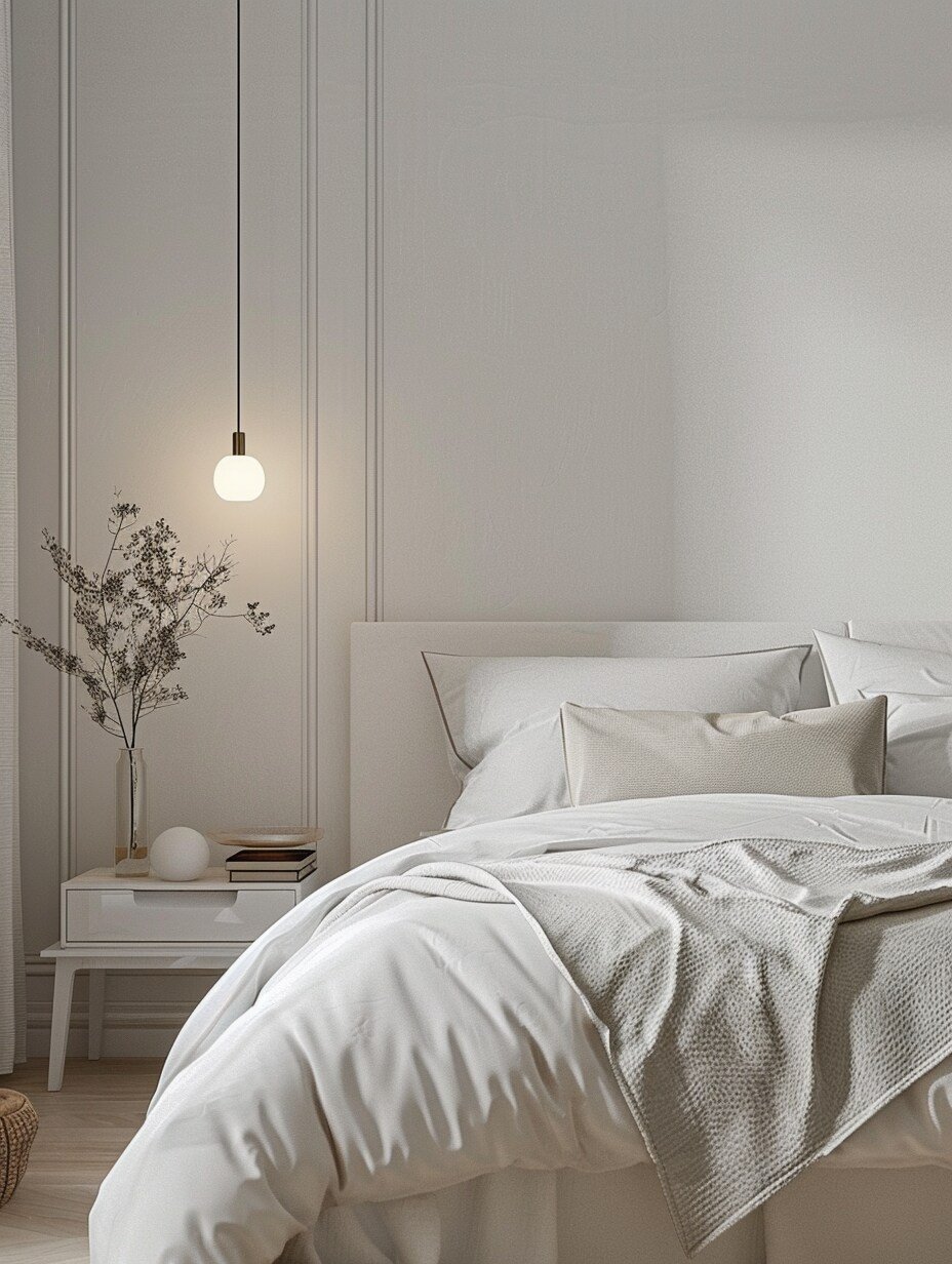 Small White Minimalist Bedroom for Woman 10