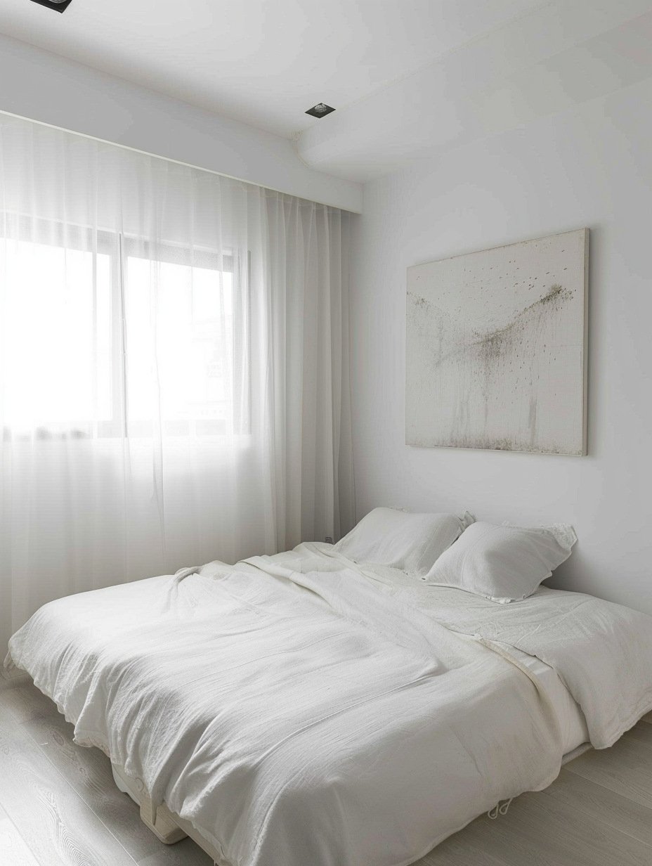 Small White Minimalist Bedroom for Woman 7