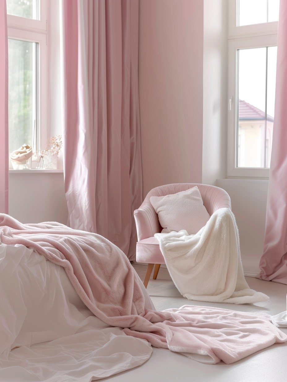 Small White and Pastel Pink Minimalist Bedroom for Women 11