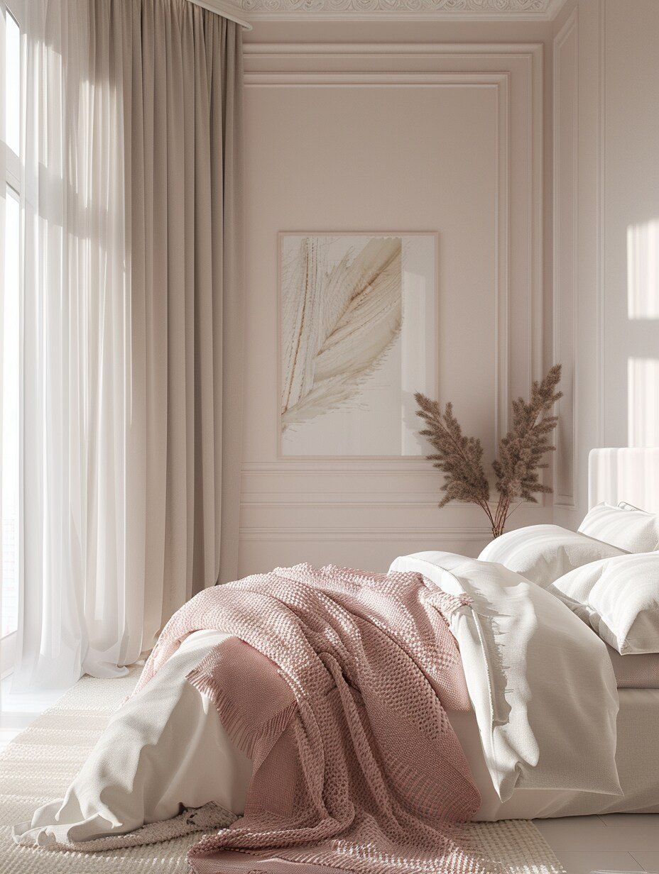 Small White and Pastel Pink Minimalist Bedroom for Women 4