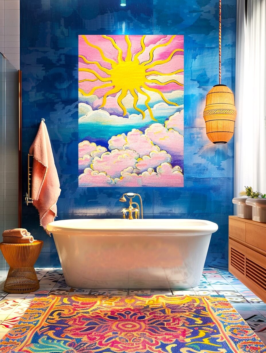 Boho Bathroom Wall Decor Idea with Paintings 10