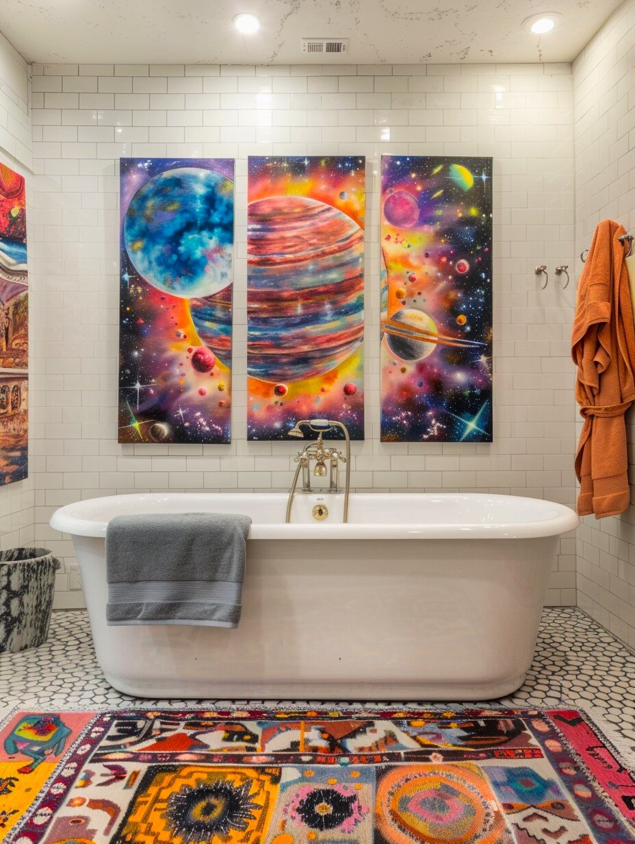 Boho Bathroom Wall Decor Idea with Paintings 12