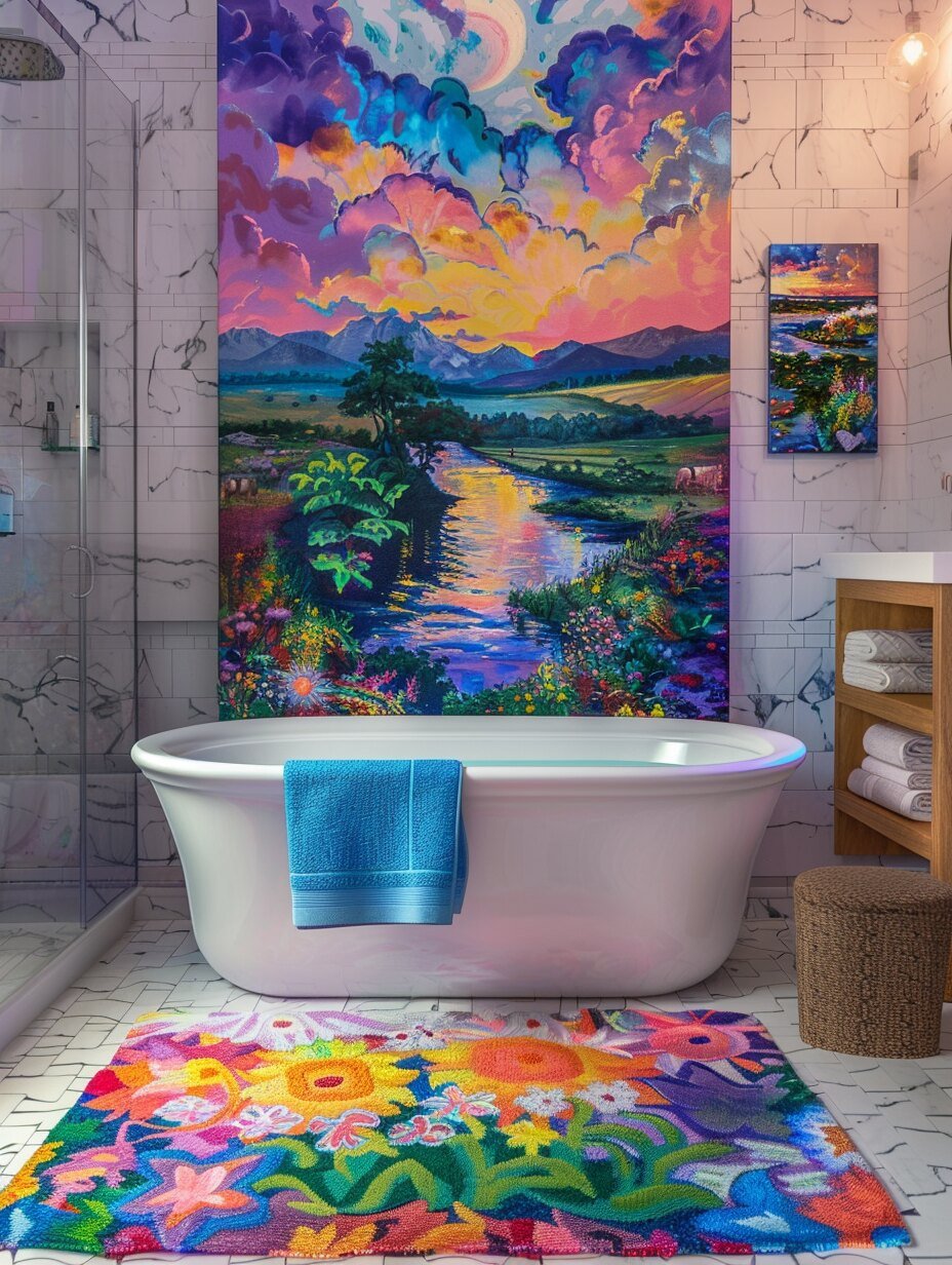 Boho Bathroom Wall Decor Idea with Paintings 13
