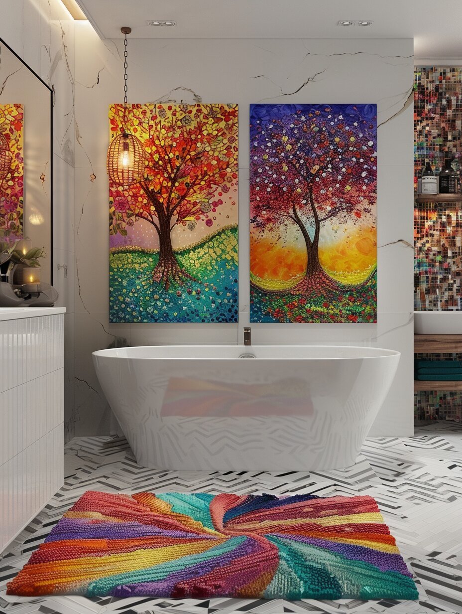 Boho Bathroom Wall Decor Idea with Paintings 14