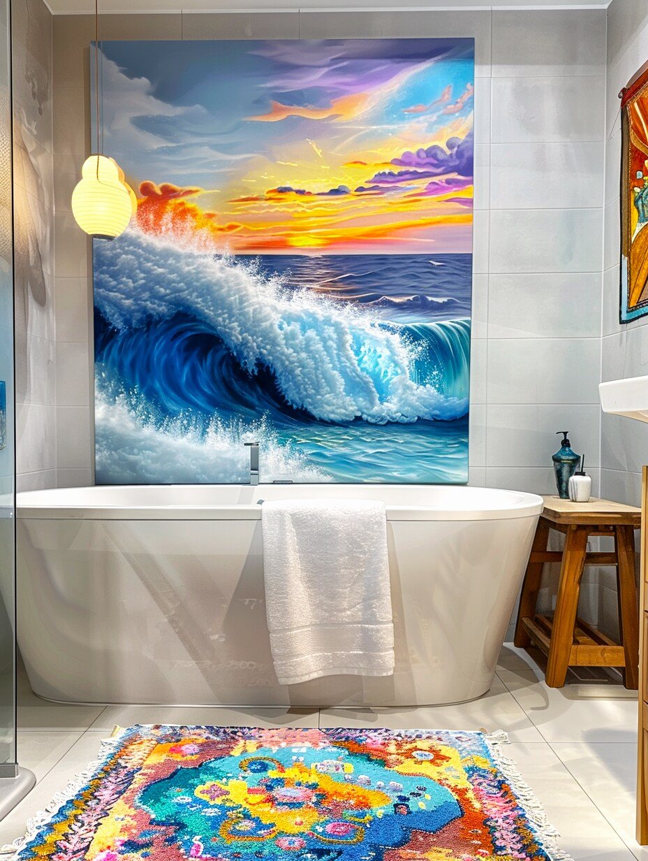 Boho Bathroom Wall Decor Idea with Paintings 7