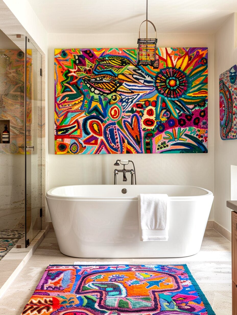 Boho Bathroom Wall Decor Idea with Paintings 8
