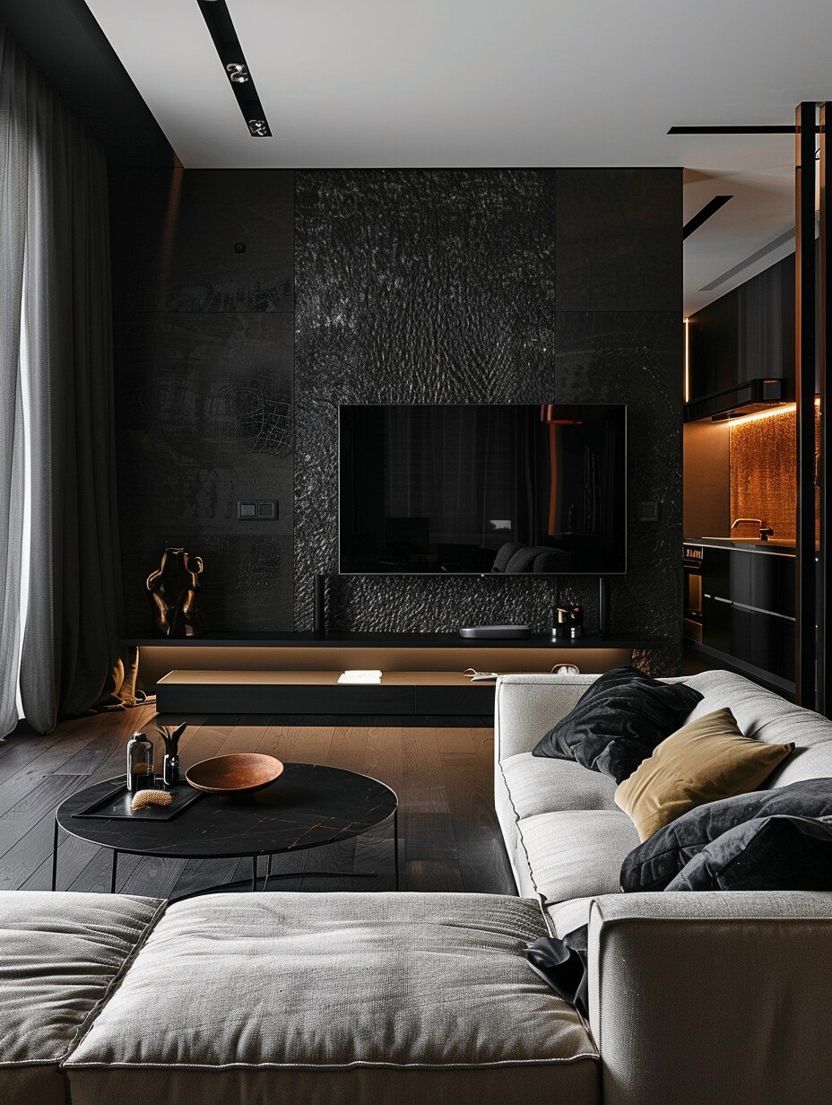 Small Black Modern Luxury Living Room Design 11