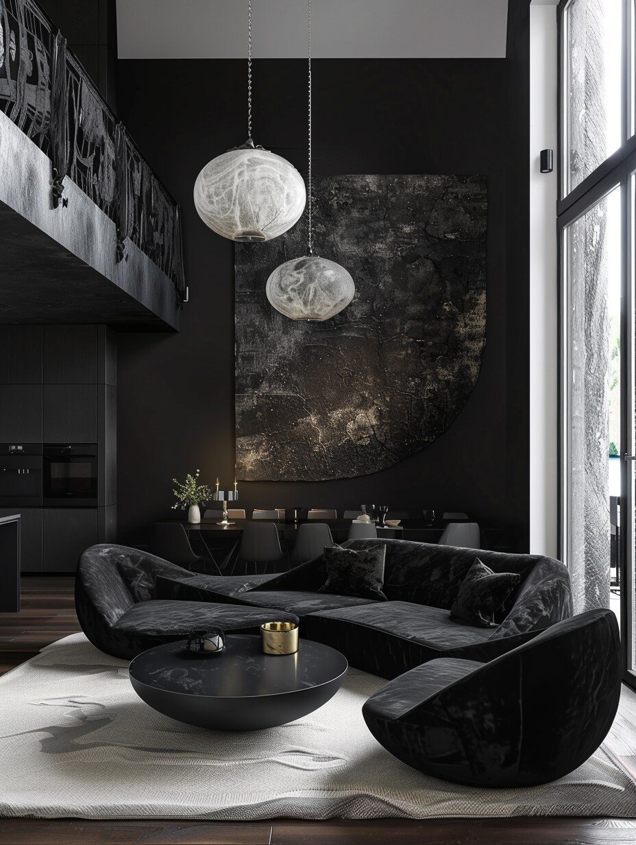 Small Black Modern Luxury Living Room Design 12