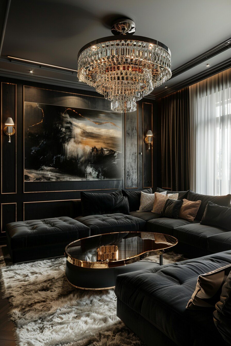 Small Black Modern Luxury Living Room Design 14