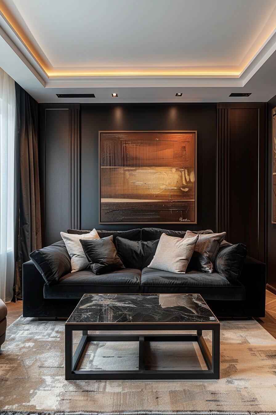 Small Black Modern Luxury Living Room Design 17