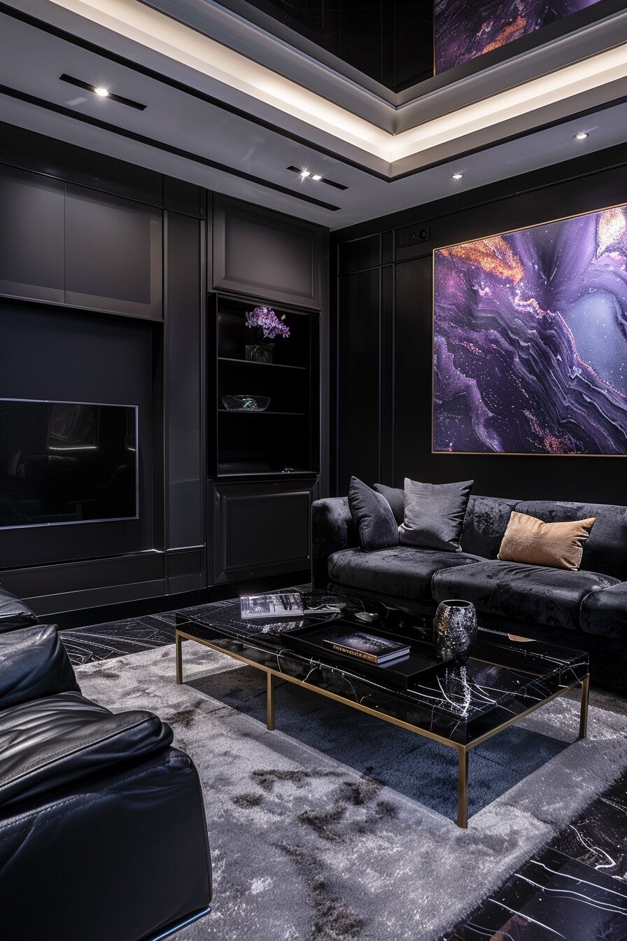 Small Black Modern Luxury Living Room Design 18
