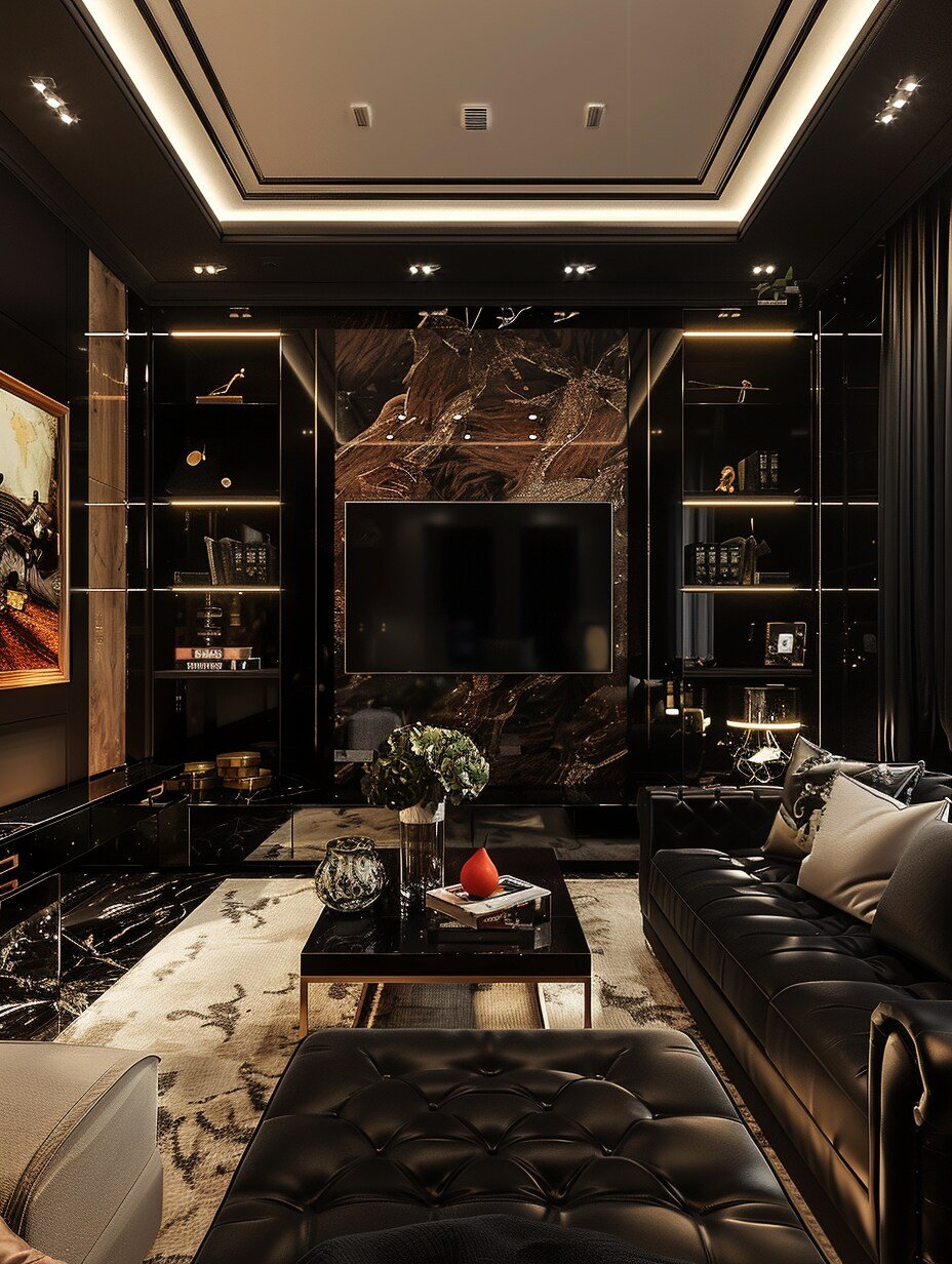 Small Black Modern Luxury Living Room Design 2