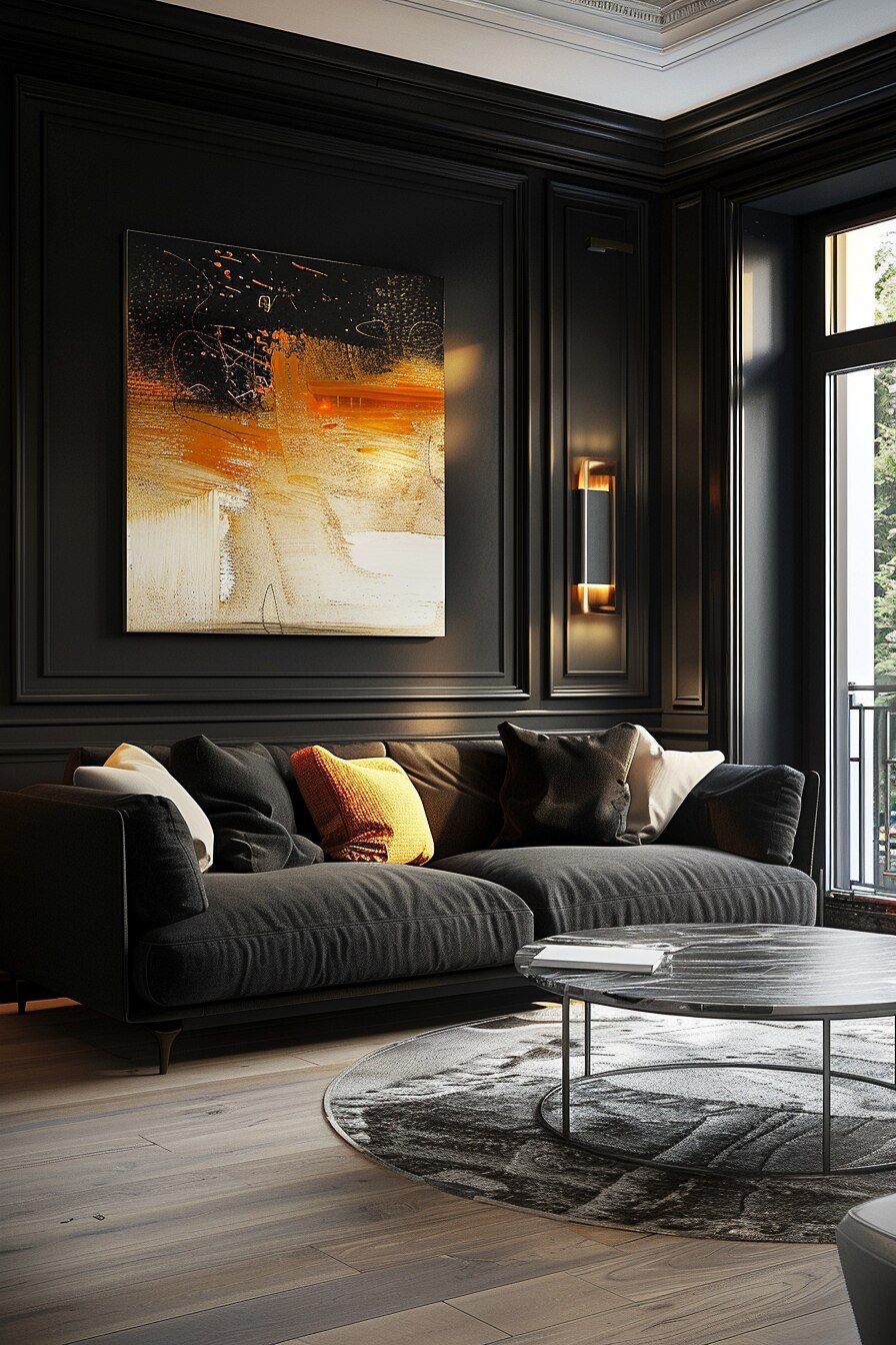 Small Black Modern Luxury Living Room Design 20