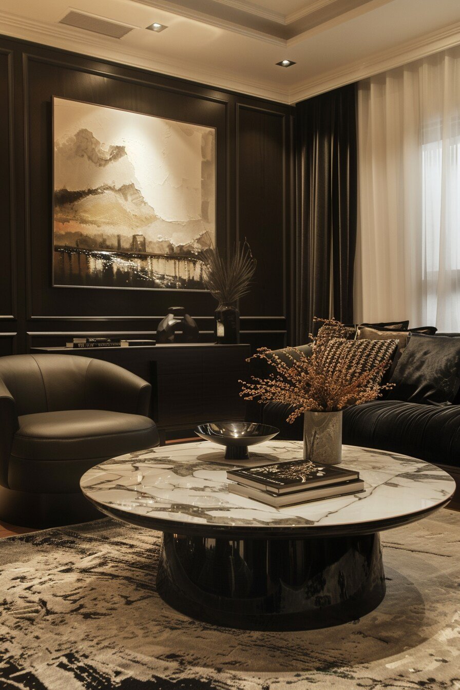 Small Black Modern Luxury Living Room Design 21