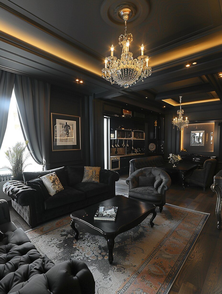 Small Black Modern Luxury Living Room Design 3