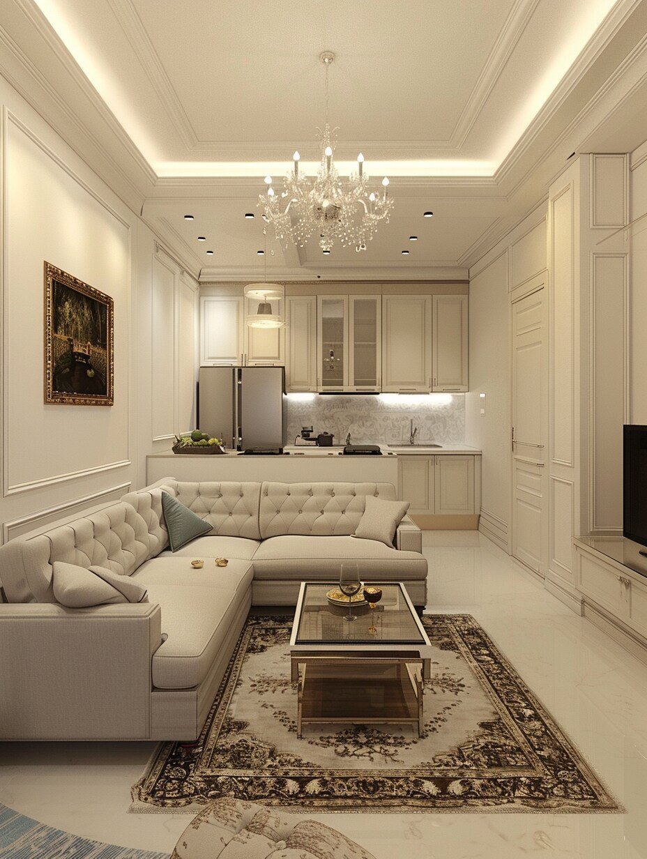 Small Modern Luxury White Living Room 11