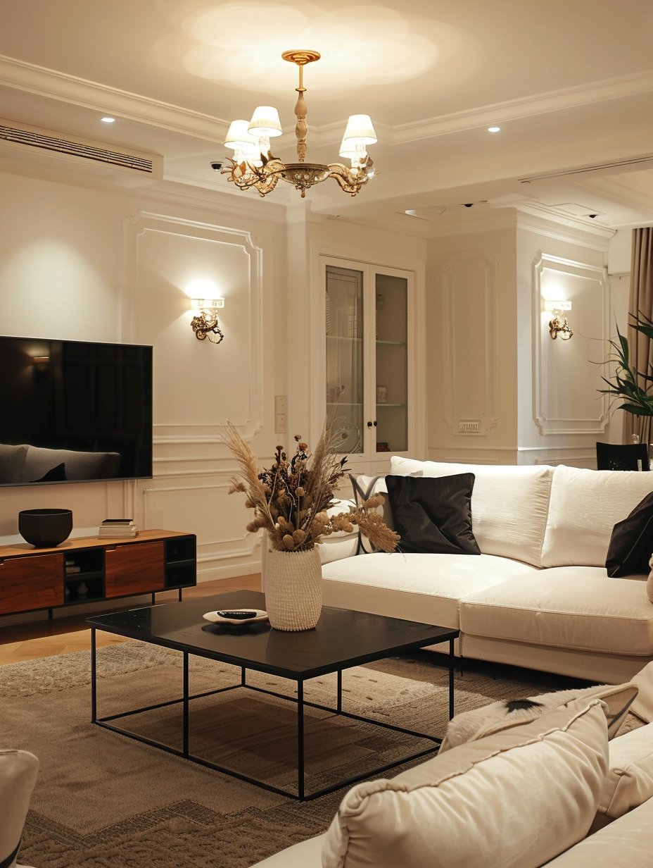 Small Modern Luxury White Living Room 14
