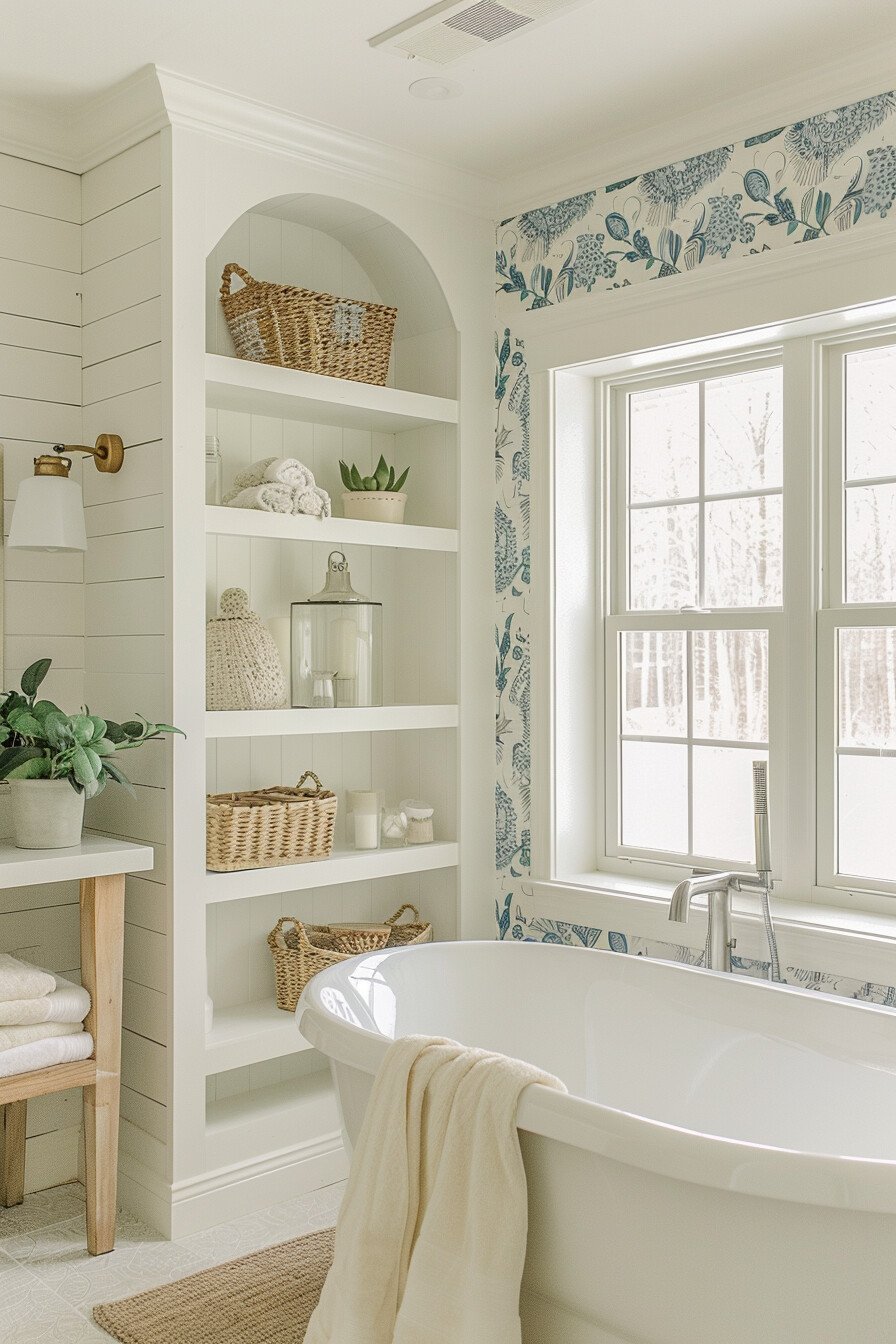 Farmhouse small bathroom ideas with tub 1