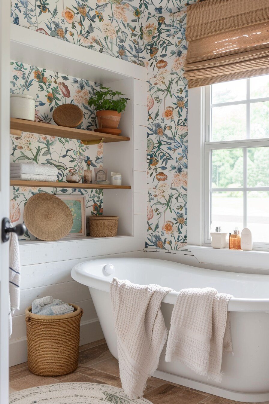 Farmhouse small bathroom ideas with tub 2