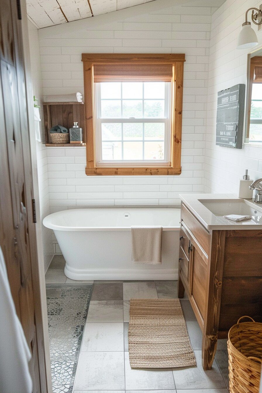 Farmhouse small bathroom ideas with tub 4