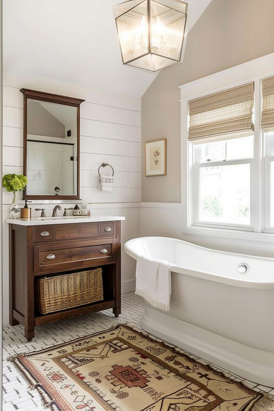 Farmhouse small bathroom ideas with tub 6