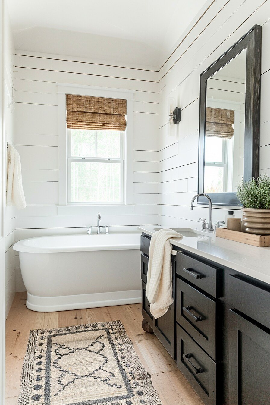 Farmhouse small bathroom ideas with tub 7