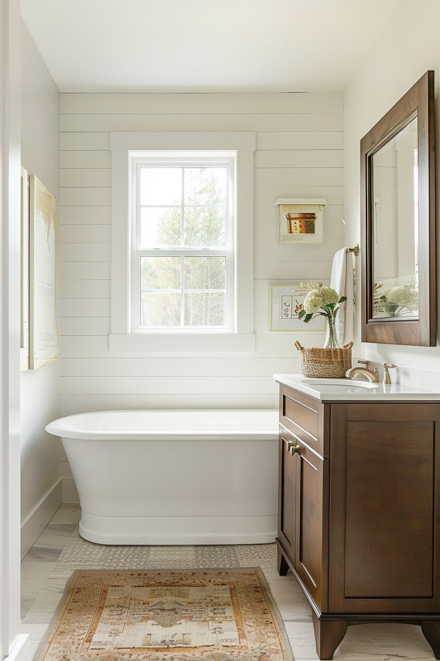 Farmhouse small bathroom ideas with tub 8